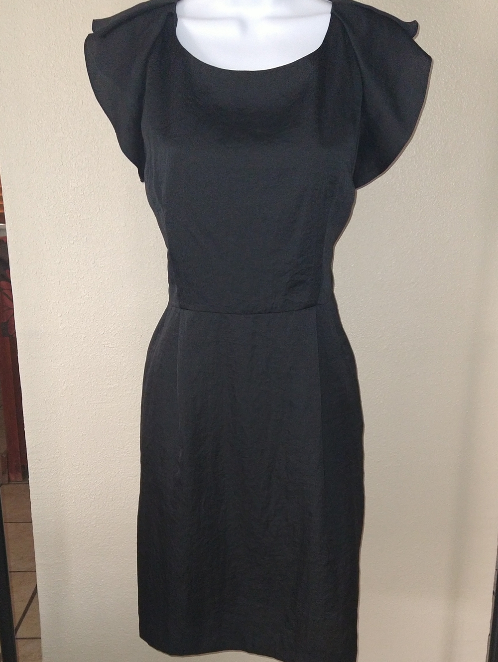 LOFT Black Flutter-Sleeve Midi Sheath Dress